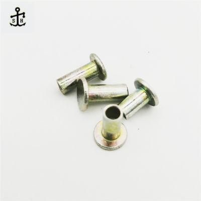 DIN 7338 Flat Head Tubular Steel Rivets for Brake Lining Lower Carbon Steel of Yellow Zinc Plated