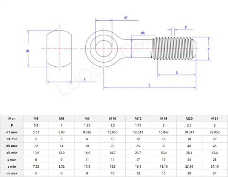 DIN/GB/ASTM SS304/316 Full Size Hardware Fastener High Quality Eye Bolt
