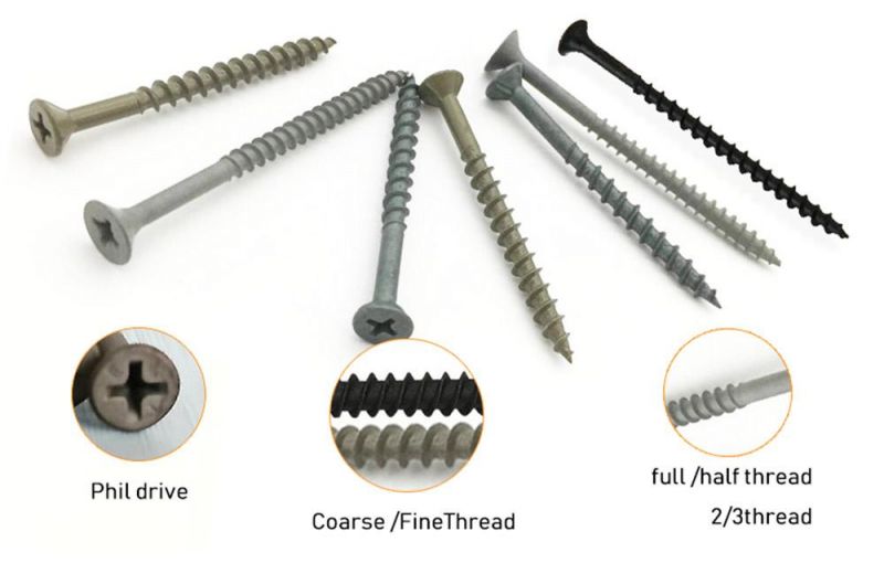 Gyay/Black Phosphate Ruspert Csk Head W/Nibs pH Cross Recess Self Tapping Deck Chipboard Screws/Wood Screw