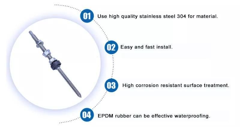 304 Stainless Steel Solar Roof Double Thread Hanger Bolt