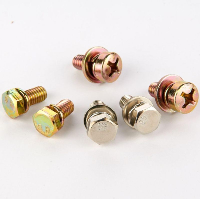 China Factory Screw and Flat Washers and Spring Washer Pan Head Machine Cross Screw Sems Combined Screws