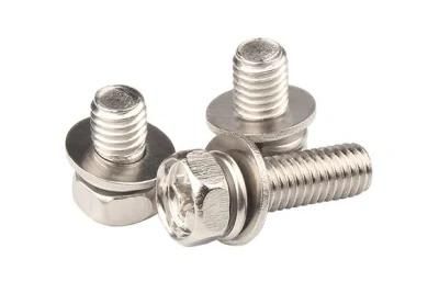 Iron Nickel Plated Hexagon Three Combination Screw with Flat Washer Spring Washer Recess Combination Bolt