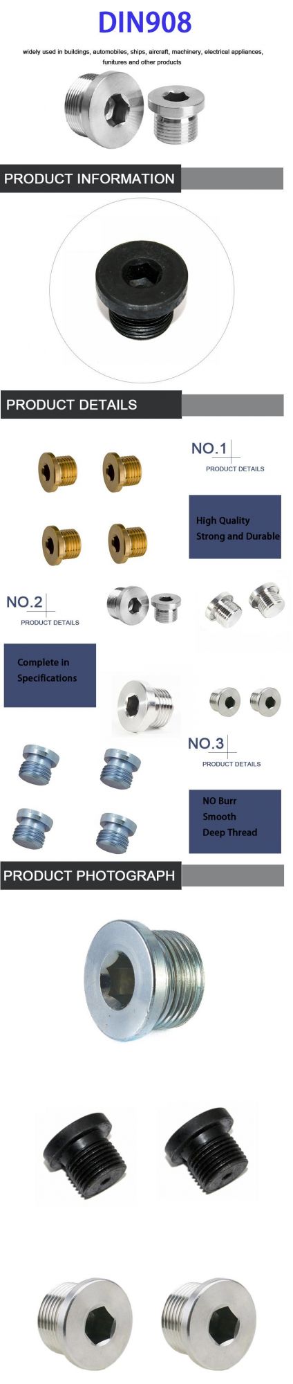 Customized Fasteners Copper Steel Hexagon Socket Round Head Screw DIN908