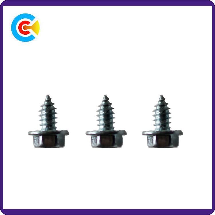 Carbon Steel/4.4/8.8/10.9 Cross Groove Hexagon Head Self-Tapping Screws with Flange