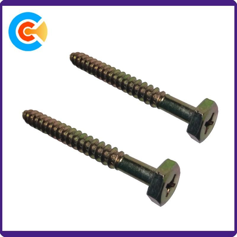 Carbon Steel M6 X 60 Hexagon Head Cross Slot Screw Outside Hexagonal Wood Screws