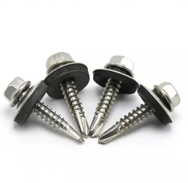 Stainless Steel 410 Hex Head Building Roofing Tek Screws Self Drilling Screws with Bonded EPDM Rubber Washers