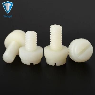 White Color Slotted Knurl Thumb Screws PA66 Nylon Plastic Screw
