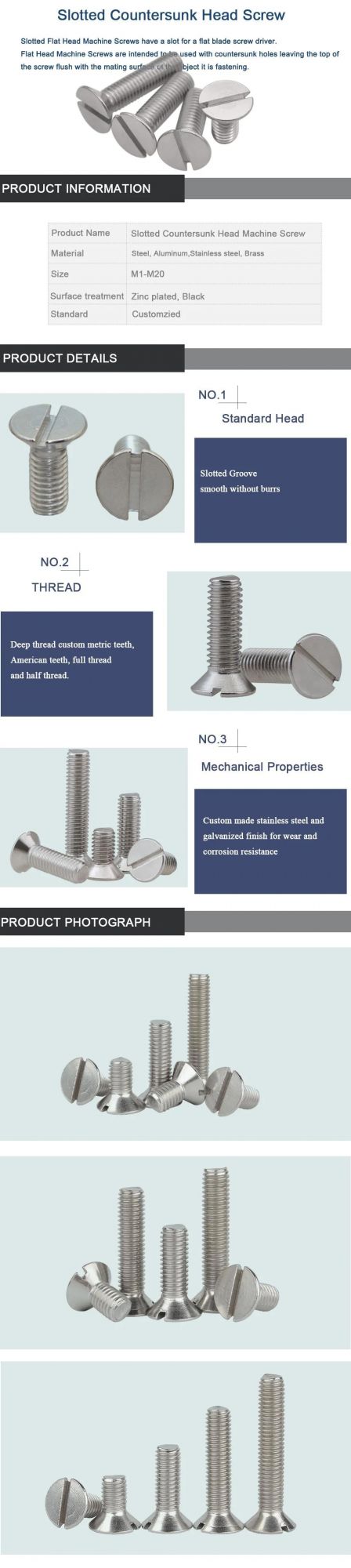 Customized M3 M10 M20s Tainless Steel 304 A2slotted Countersunk Csk Machine Screw GB68