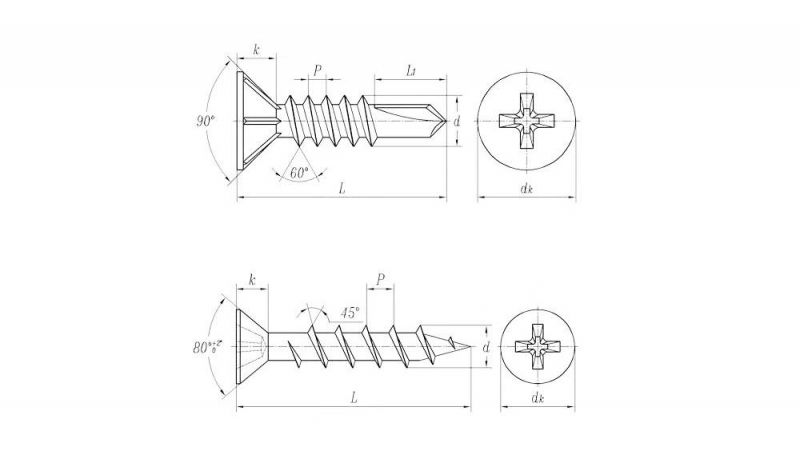 Bzp Pozi Drive Countersunk with Nibs Flat Head Self Drilling Point Fasteners Hardware Window Screws Made in China