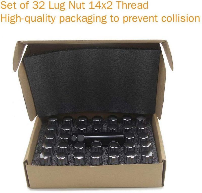 Chrome Acorn Spline 2" Tall 3/4" M14X2 Lug Nuts with 32PCS