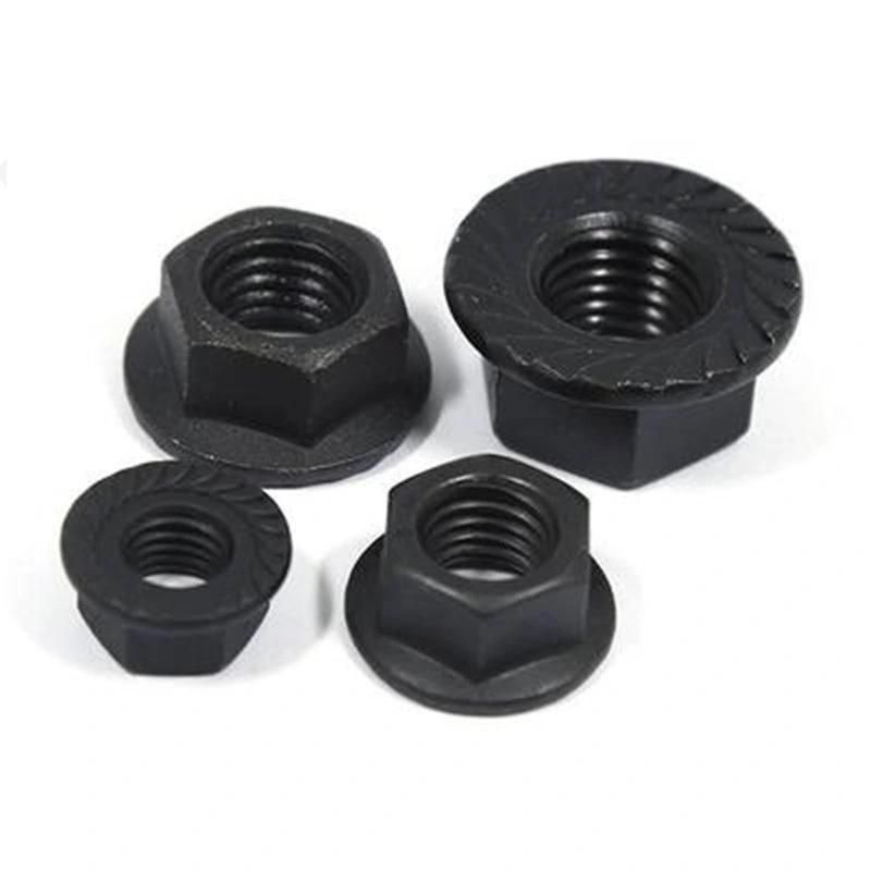 4.8 8.8 Black Carbon Steel Hex Serrated Flange Nuts Hex Lock Nuts DIN6923