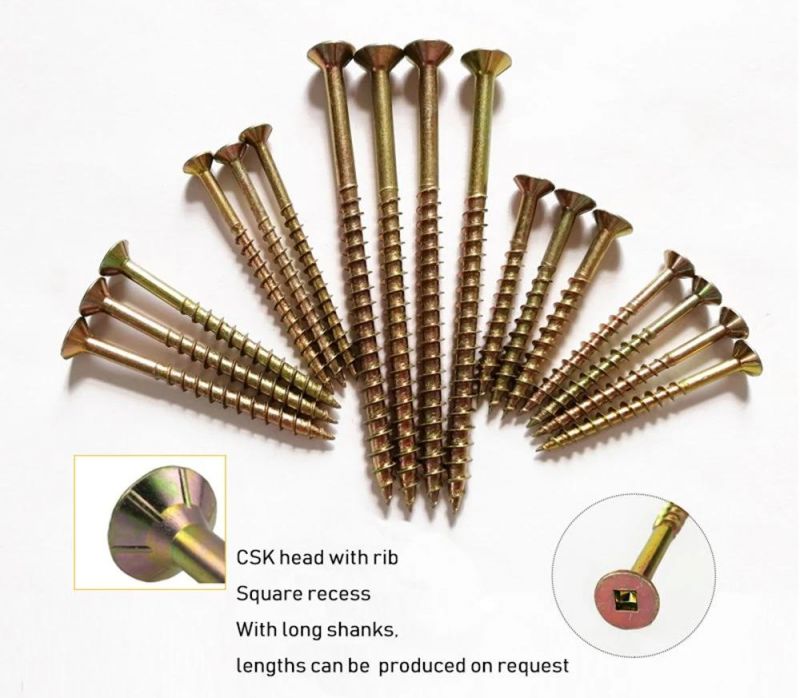 Yellow Zinc Plated Double Countersunk Head with Nibs Cutting Knurling Shank U Thread Chipboard Screws/Wood Construction Screw