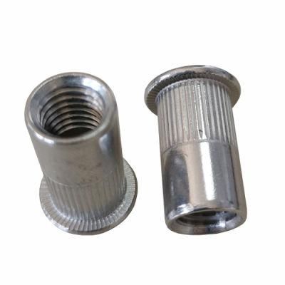 Stainless Steel Carbon Steel Flat Head Round Body Through Hole Rivet Nut with Knurling Body Blind Rivet Nuts