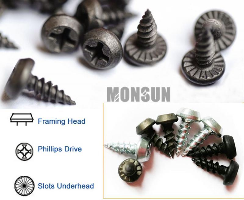 High Quality Carbon Steel Phillips Drive Black Phosphated Clear Zinc Plated Pan Framing Serrated Head Slots Underhead Drywall Screw