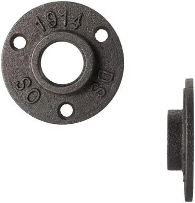 1/2 Inch DN15 Black Cast Iron Floor Flange with Threaded Hole for Industrial Pipe, Furniture and DIY Decor