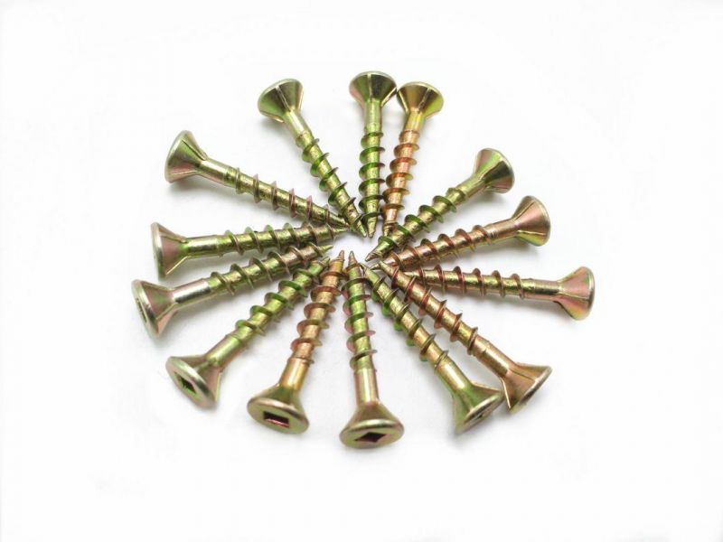 Square Head Chipboard Screw with 4 Ribs Yellow Zinc