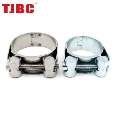 W1 Zinc Plated Steel White Galvanized Heavy Duty Single Bolt Unitary Hose Clamp with Double Layers Robust Bands for Exhaust Pipe, 145-150mm