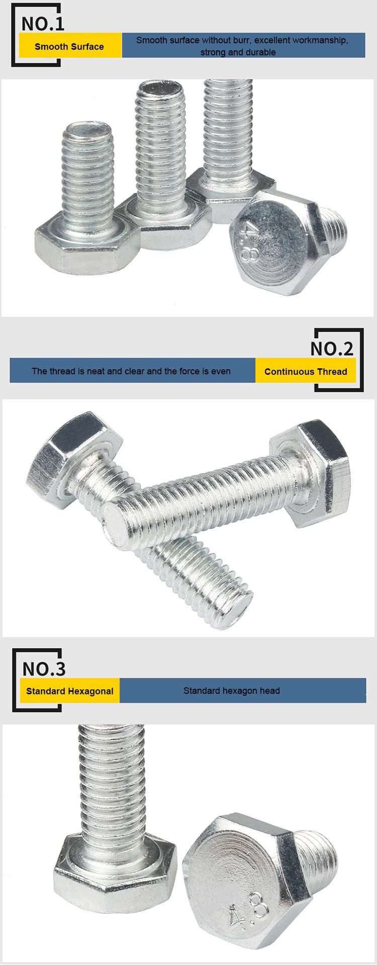 Zp Medium Carbon Steel 8.8 Hex Head Bolts with Full Thread