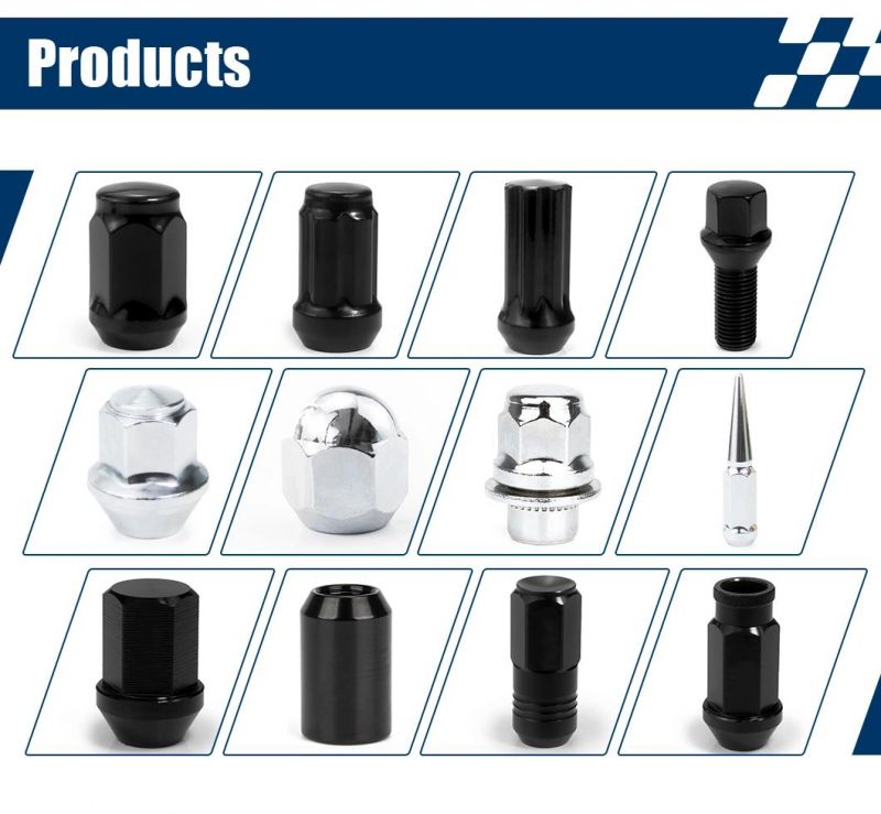 Black Acorn Spline 1.38" Tall 3/4" M12X1.5 Lug Nuts with 20+1